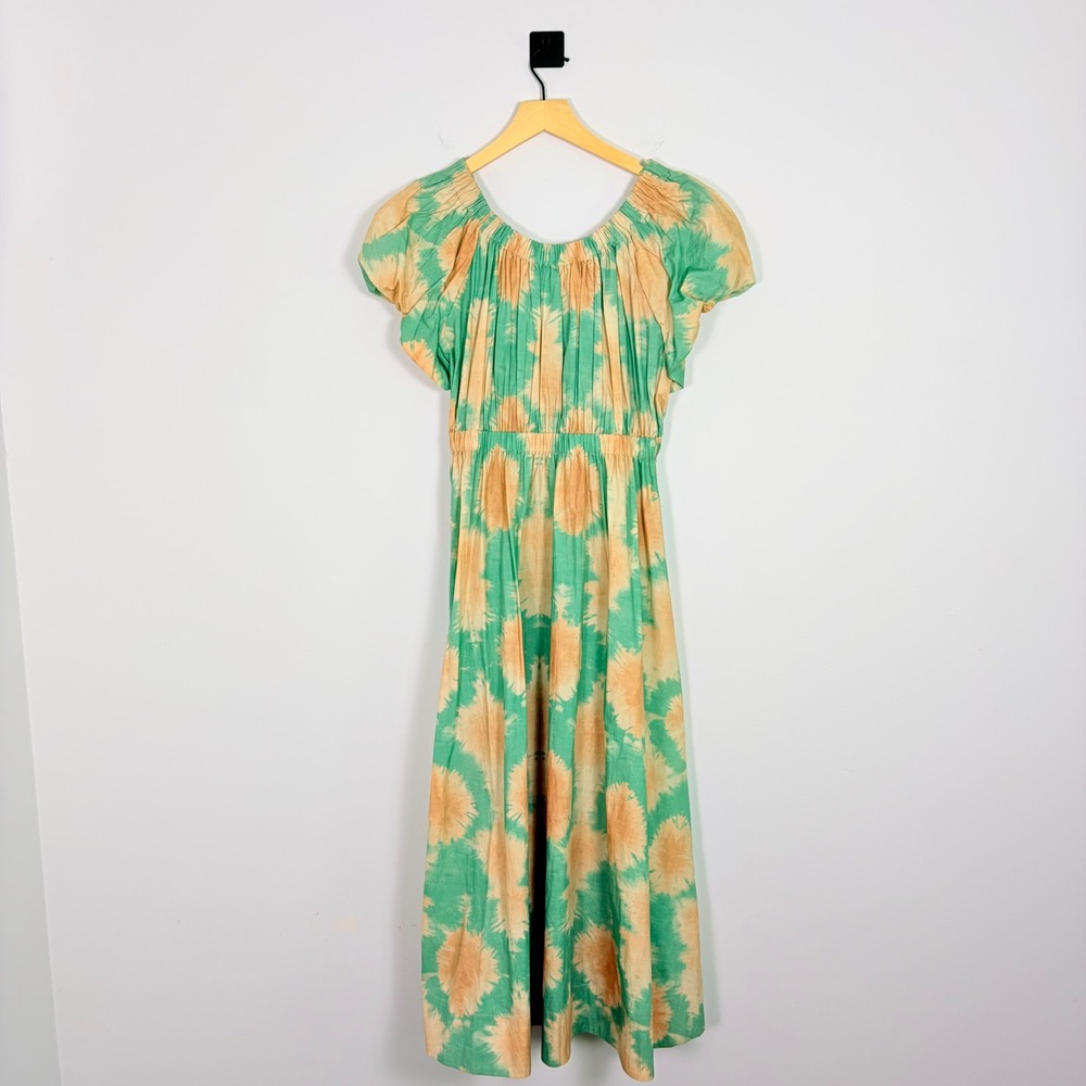 Ulla Johnson Nanette Dress 0 Green Orange Tie Dye Cotton Flutter‎ Sleeve Midi - Picture 6 of 8